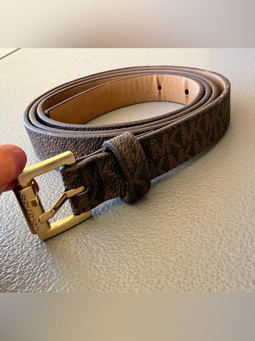 Michael Kors MK Logo Monogram Belt Brown Gold Buckle XXL